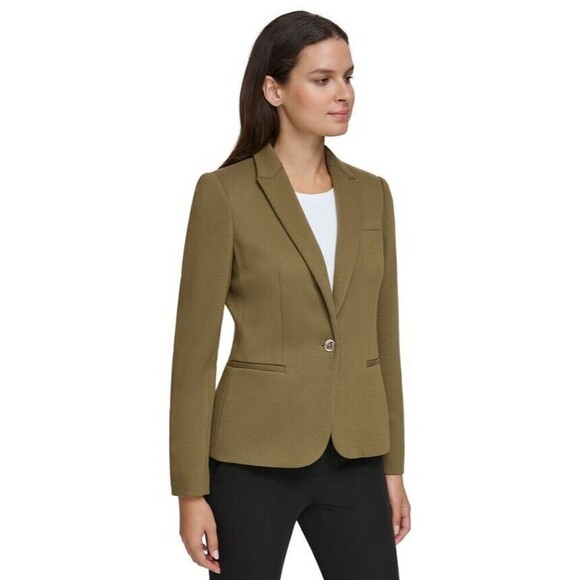 Tommy Hilfiger Women's One-Button Blazer Shoulder Padded Dark Olive Green 0 - Picture 1 of 8